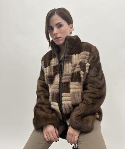 Intarsia brown mink fur Saga jacket