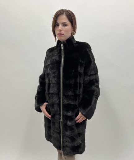 Black Mink Zipped Coat