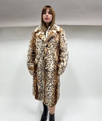 Real brown reversible rabbit fur coat with leopard print. Dyed with leopard stamp, lightweight, warm and edgy style jacket.Fur in a budget.