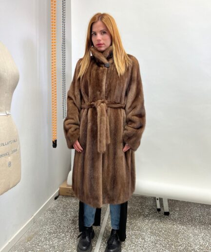 Real brown mink premium lavish mink fur long collared coat in supple Demi buff pelts. Stunning let out stroller.Luxury gift for her.