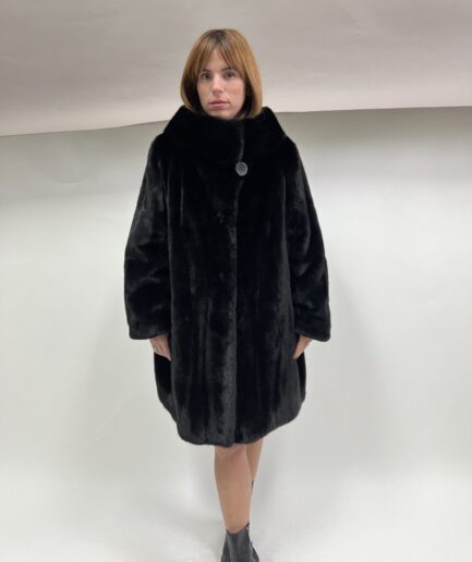 Real Saga fur mink fur velvet Saga coat, lavish black premium mink full skin fur jacket.Fabulous luxury fur gift.