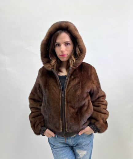 Real sheepskin black bomber fur jacket with leather trims .Extremely warm shearling fur nappa leather,modern and affordable luxury fur gift.