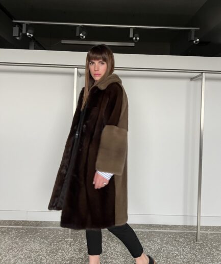 Real dark brown and camel let out mink fur coat in Saga fur quality only Once made. Super rich nap hair. Affordable luxury fur gift .