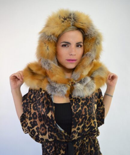 Real red fox fur vest,hooded Canadian red fox fur cape. Stylish fur hood with strass closure. Genuine fox fur pelt. Winter hood.