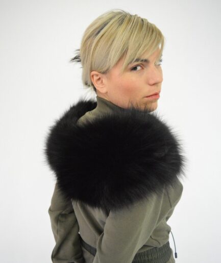 Real fox fur black collar. with fur hook closure. Genuine supple fox fur stole for coat. Fur neck warmer, luxury fur shawl gift for her.