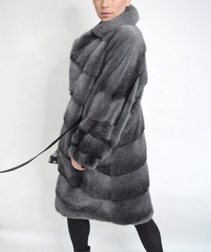 Real grey mink fur coat kimono, black cross dyedplus size mink fur stroller, stunning full skin mink pelts with leather belt. Luxury gift.
