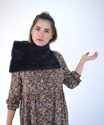 Real mink fur cowl,infinity fur scarf in navy blue amink, two way zipped loop mink scarf, one of a kind luxury gift in so many ways to wear.