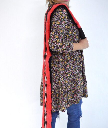 Real fur scarf, multicolour mink fur scarf, one side of black mink fur, neck warmer loop wrap, long mink mink stole. Luxury fur shawl gift.