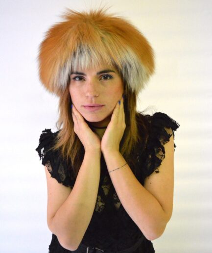 Real red fox fur headband or collar. Elastic winter fur loop scarf, stylish neck or head warmer. Genuine full skin fox fur pelt, luxury gift