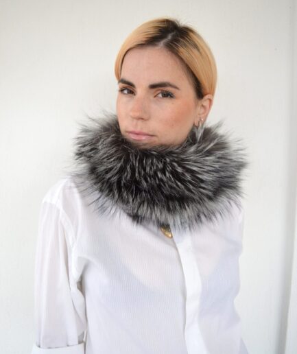 Real white fox fur headband or collar. Elastic winter fur loop scarf, stylish neck or head warmer. Genuine full skin fox fur, luxury gift