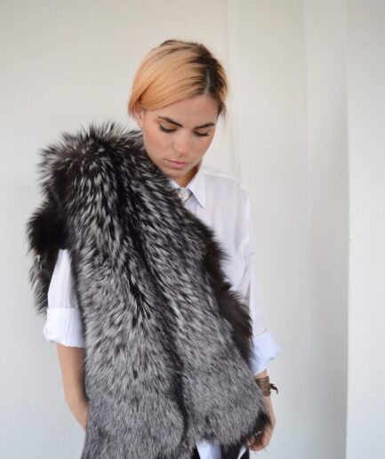 Genuine silver fox fur pelt, super supple and lavish as fur stole or raw material for DIY crafts. silver fox skin, luxury fur gift.