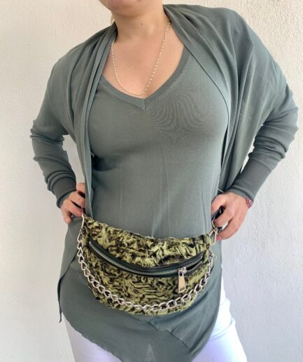 Real lamb fur bumbag in lime with chain and tassel for waist, back or shoulder. Soft and lined fanny swakara fur bag. Luxury gift