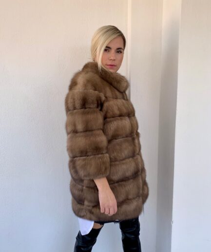Real Sable Tortora jacket with clasp and suede leather fronting and cashmere lining.Luxury fur gift.