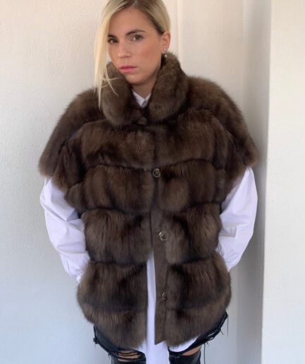 Real Sable Barguzinsky brown jacket  and leather trim with clasps and suede leather fronting plus cashmere lining.Luxury fur gift.