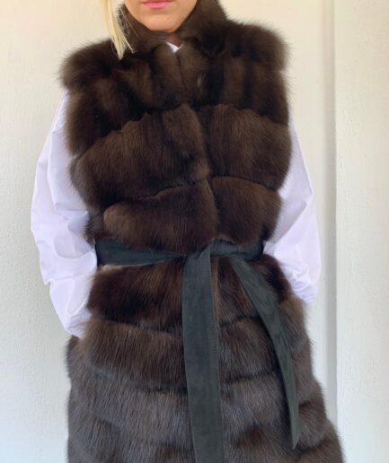 Real Sable Barguzinsky brown vest and black velvet mink back and suede leather belt trim with snaps and suede fronting Luxury fur gift.