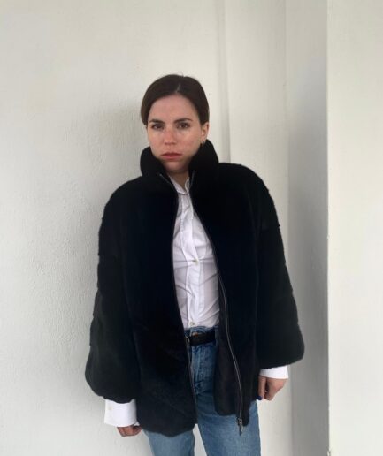 Real black one size diagonal mink superior fur short cape in supple male pelts, oversized fur jacket. Stunning Luxury gift for her.