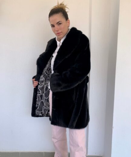 Real mink fur jacket with collar, skin on skin black supple mink fur coat with belt,affordable full skin fur jacket.Luxury fur gift.