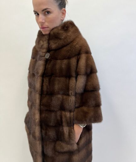 Real brown mink fur horizontal coat, lavish supple mink fur coat warm and practical Demi buff full skin fur jacket.Luxury fur gift.