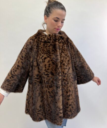 Real brown mink fur with leopard stamp, chic supple mink fur coat warm and classical style Demi buff full skin fur jacket.Luxury fur gift.