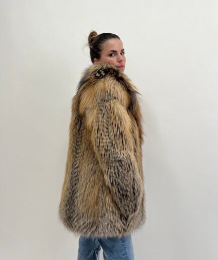 Real gold cross fox fur classic coat with high collar, stunning fox stroller in let out fur . Unique and warm luxury fur gift for women.