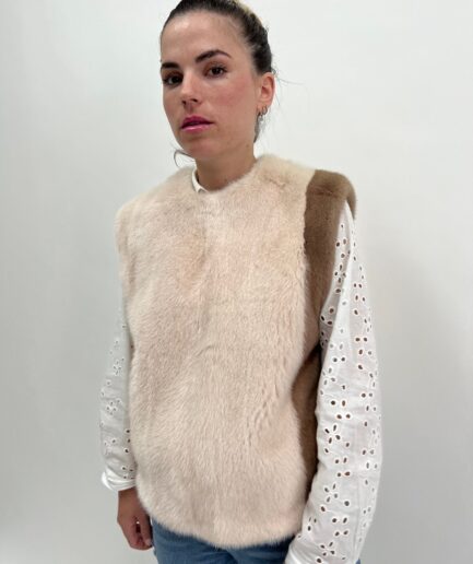 Real pearl mink fur vest in two tone modern mink fur blouse with zip closure. stunning mink fur pelt vest. Luxury gift for her.