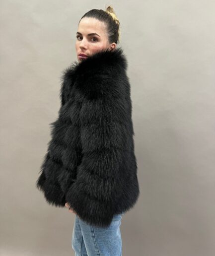 Real black raccoon fur coat with big collar. Winter fur jacket in genuine fur pelt, super warm and fluffy luxury fur gift for women.