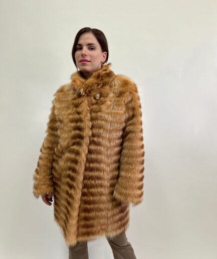 Real camel raccoon fur coat with collar, natural let out technique with leather trim jacket, warm supple and affordable luxury fur gift.