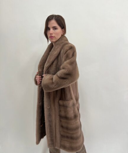Real cappuccino plus size let out mink superior fur long coat in Saga male pelts, beautiful mink stroller full length. Luxury gift for her