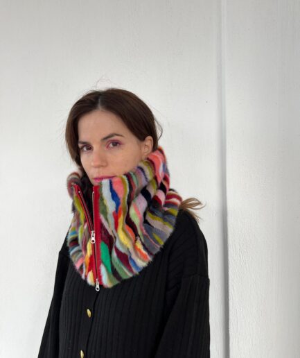 Real mink fur cowl, infinity fur scarf in multicolored mink fur, two way zipped and leather detail, fabulous and one of a kind luxury gift.