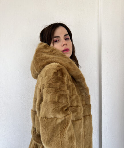 Real camel hooded mink jacket with belt, super warm and lightweight lavish supple mink fur with drawstring full skin jacket.Luxury fur gift.