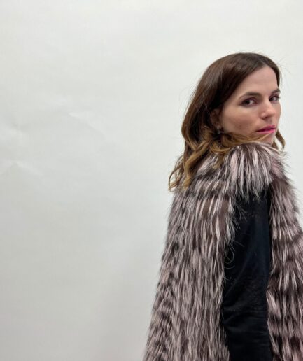 Real silver  fox fur long vest in pink pastel shade, stunning fox coat in let out fur . Unique and warm luxury fur gift for women.