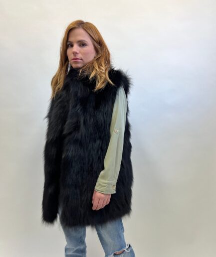 Real black fox fur everyday vest. Winter fur jacket in genuine pelt, super warm and practical affordable luxury fur gift .Fur in a budget.