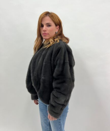 Real graphite fur mink short collarless bolero. Stylish and modern gray jacket. Lightweight and edgy gun metal mink Luxury fur gift