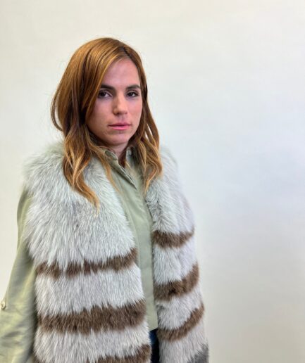 Unique real fox fur vest in three shades, vertical technique let out fur with leather trim .Practical and warm luxury fur gift for women.