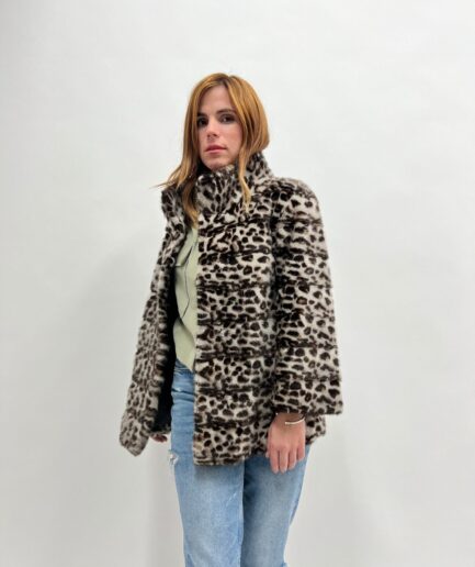 Real brown and grey mink fur dyed with leopard stamp, lightweight, warm and classical style full skin jacket.Luxury gift.Fur in a budget.