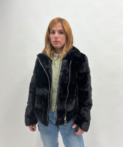 Real black biker mink in horizontal fur with silver hardware, stylish and lightweight mink Luxury fur gift for women.Real fur in a budget.