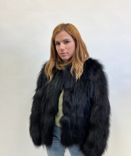Real black fox fur everyday jacket. Winter fur jacket in genuine fur pelt, super warm and  practical affordable luxury fur gift for women.