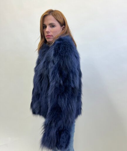Real denim blue fox fur everyday jacket. Winter genuine fur jacket, super warm and  practical affordable luxury fur gift for women.