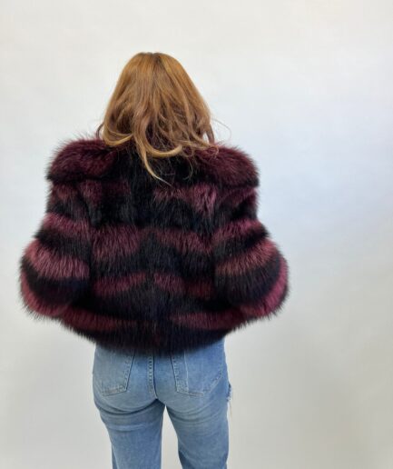 Genuine burgundy raccoon fur jacket with collar, horizontal with leather trim jacket, super warm, supple and affordable luxury fur gift.