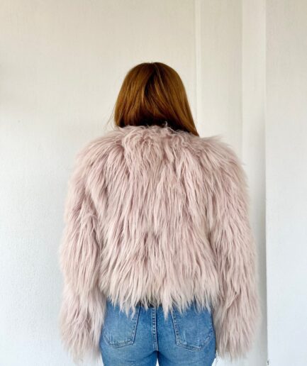 Real fur jacket, Mongolian/Tibetan fur collarless winter fur gift .Dusty rose fur. Super fluffy light and warm pink sheepskin fur jacket.