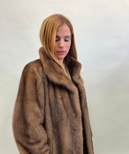 Real brown mink premium lavish mink fur long collared coat in supple Demi buff pelts. Stunning let out stroller.Luxury gift for her.