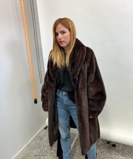 Real choco brown mink premium lavish Copenhagen mink fur big collar coat supple chocolate with belt. Stunning let out stroller in a budget.