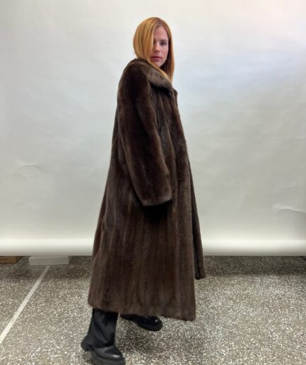 Real brown cross mink premium lavish mink fur long collared coat. Stunning and rich let out straight line stroller.Luxury gift for her.