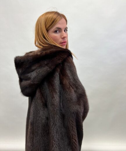 Real Mahogany mink fur hooded cape.Fabulous poncho supple full skin in super rich short hair. Unique brown genuine fur. Affordable fur gift.