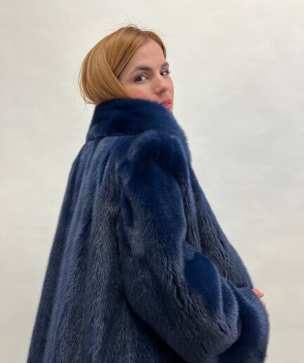 Real navy blue mink premium lavish mink fur collared coat. Beautiful Saga velvet fur let out stroller.Fur in a budget.