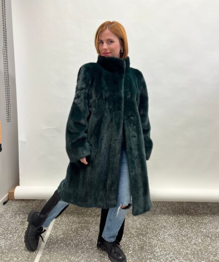 Real deep forest dyed mink unique fur, lavish, supple and classical emerald style full skin let out coat.Luxury gift.Fur in a budget.