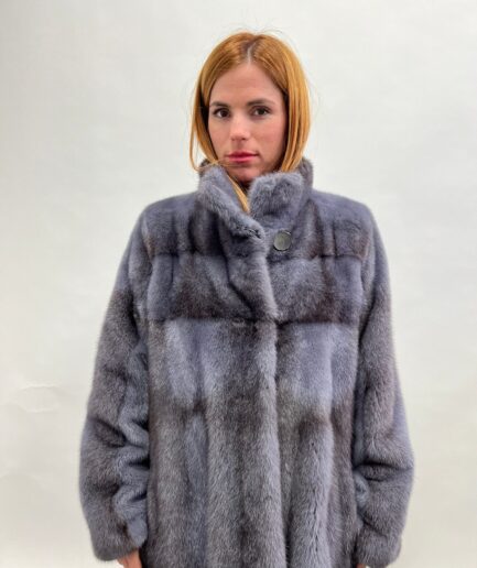 Real Silver cross horizontal mink fur jacket with collar. Beautiful grey Saga mink fur pelt, lightweight affordable Luxury gift for her.