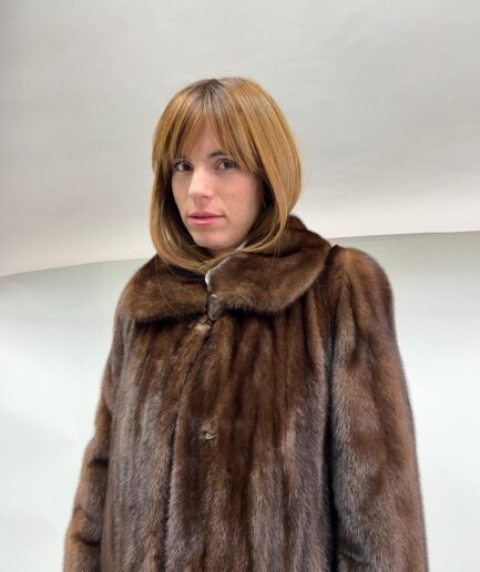 Real brown mink premium lavish mink fur long collared coat in supple Demi buff pelts. Stunning let out stroller.Luxury gift for her.