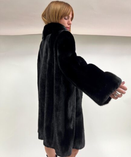 Real Saga fur mink fur velvet Saga coat, lavish black premium mink full skin fur jacket.Fabulous luxury fur gift.