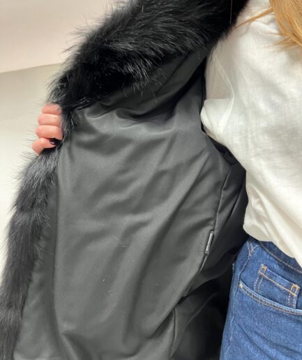Real black fox fur fluffy coat with collar, volume fox stroller in let out fur . Extremely warm coat.Affordable luxury gift.